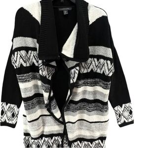 Tahari Black and White Striped Cardigan